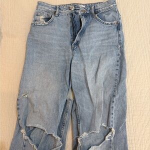 Zara High Rise Distressed Blue Jeans